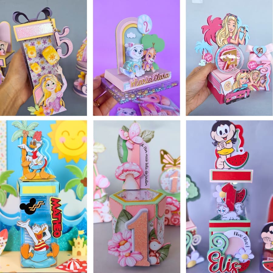 Kit Festejar com caixas finninha, box kit kat, trapézio e sextavada personalizadas