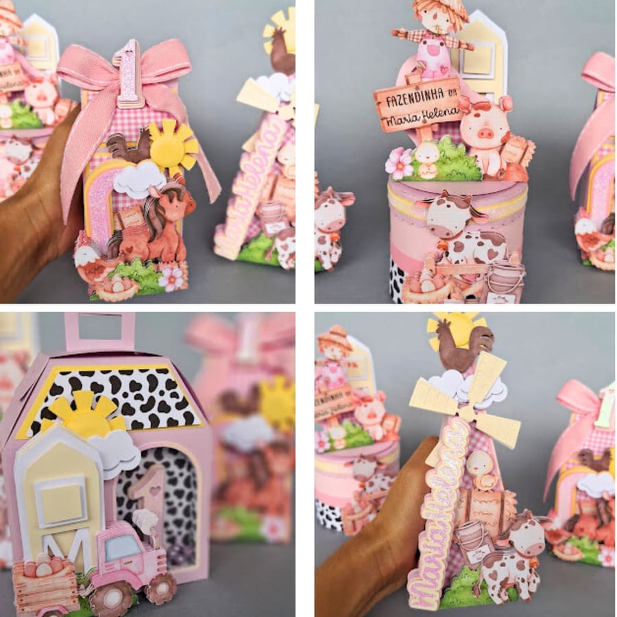 Kit Petit com caixas milk, pirâmide, maletinha e cilíndricas personalizadas